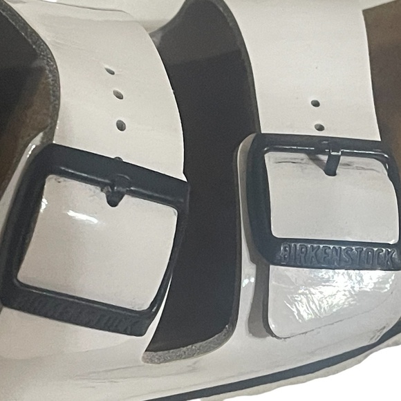 Birkenstock Sandals Womens 38 Arizona Buckle Straps Flats White Leather Slip On - Picture 8 of 14